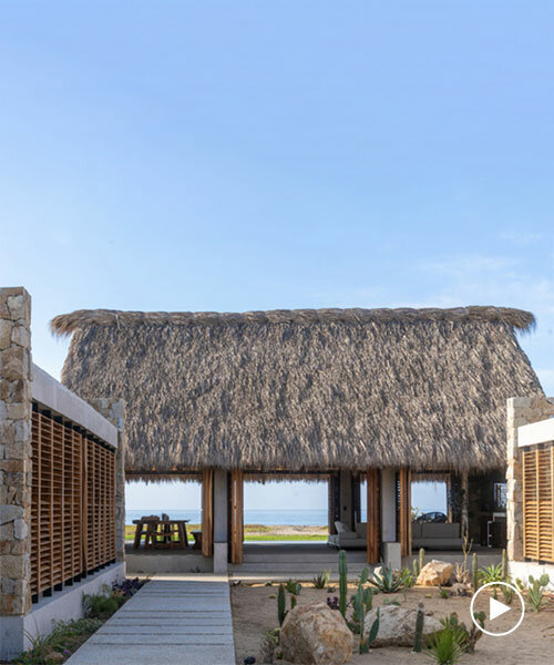 stone walls and palm-thatched palapas blend tate house into the oaxacan landscape