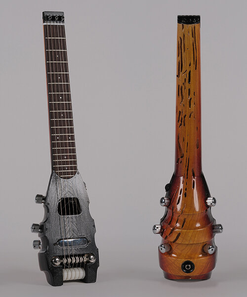 travel electric guitar with ukulele body and 3D printed parts can be packed in hand luggage