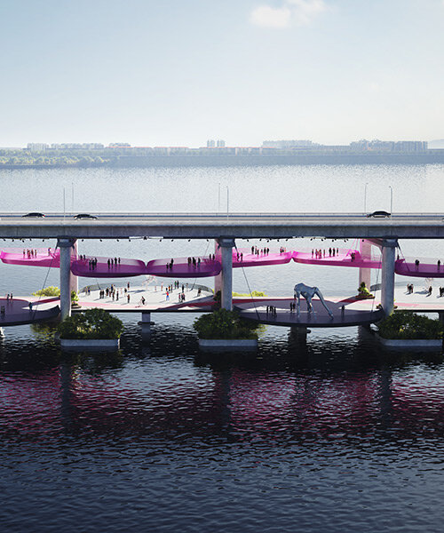 seoul's jamsu bridge to be reborn with curving pink art gallery by arch mist