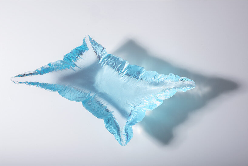 discarded plastic bags become molds for iceberg-shaped transparent objects by egosystem