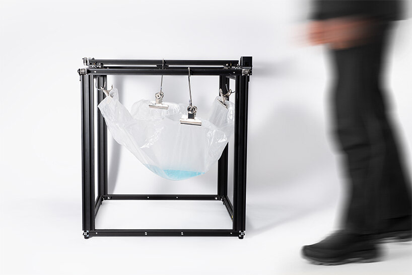 discarded plastic bags become molds for iceberg-shaped transparent objects by egosystem