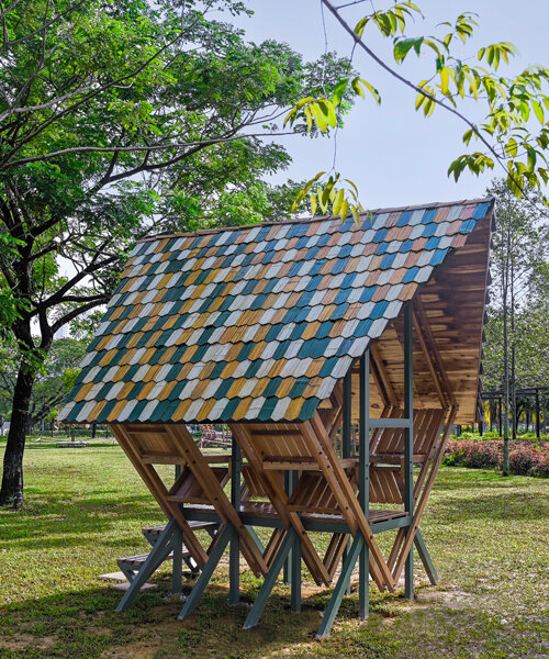 eleena jamil tops duduk-duduk pavilion with vibrant bamboo shingles roof in kuala lumpur