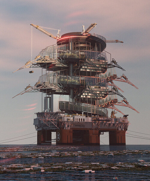 inxect island repurposes oil rig for plastic-filtering ecosystem powered by mealworms