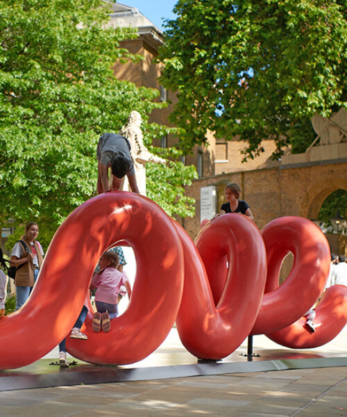 yoni alter's climbable sculpture in london unravels to reveal the word 'love'
