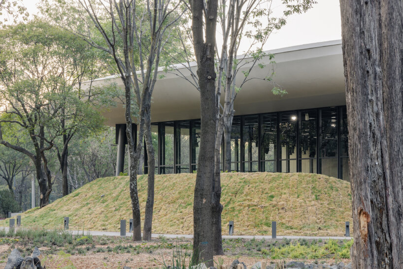 Los jardines, colinas bajas y lagos del parque mexicano se entrelazan con el pabellón del edificio Michonne