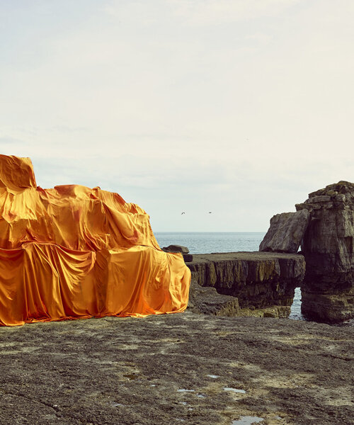 vibrant fabrics drape over chalk cliffs highlighting rock erosion of coastal landscapes