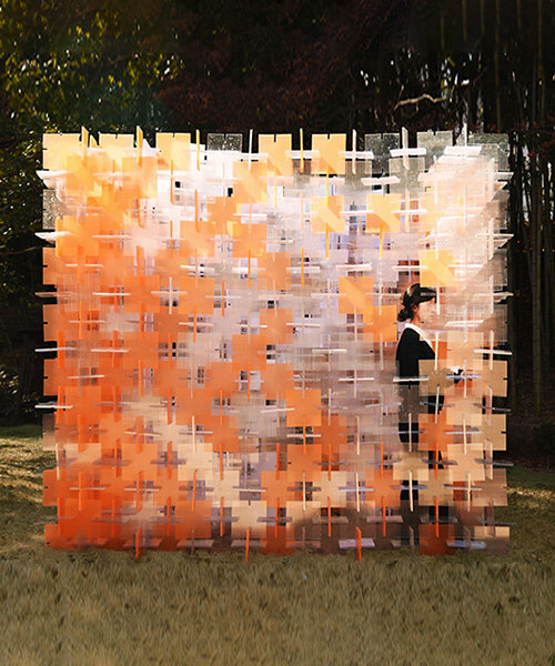 over 3,500 recyclable polycarbonate panels assemble paired cubes pavilion in korea