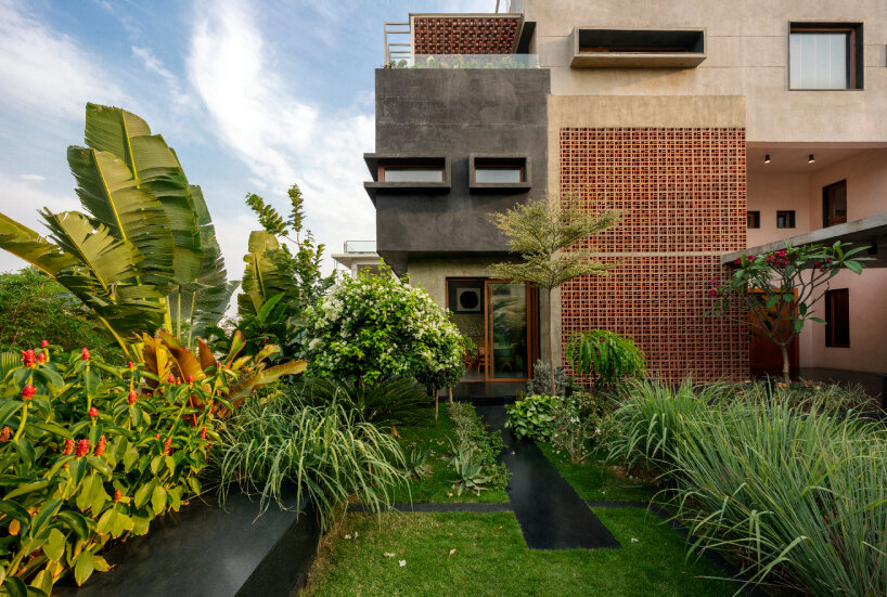 sona reddy animates brutalist home with breeze blocks and geometric openings in hyderabad