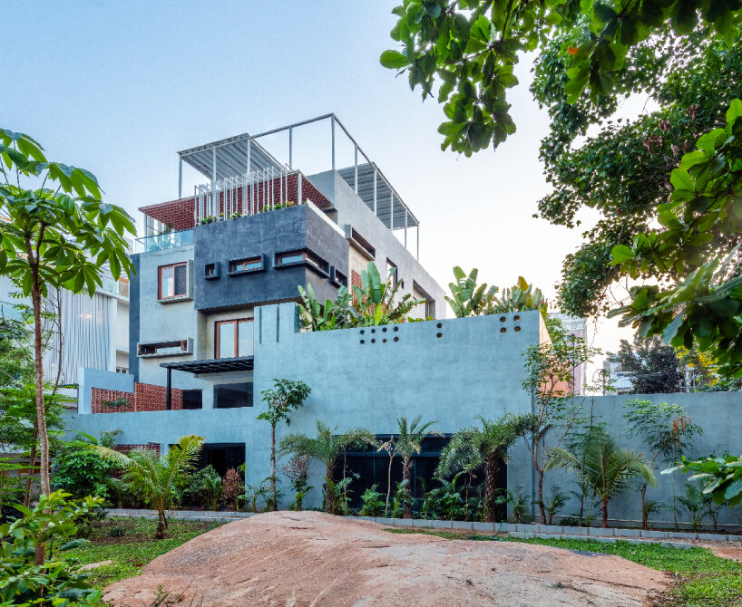 sona reddy animates brutalist home with breeze blocks and geometric openings in hyderabad