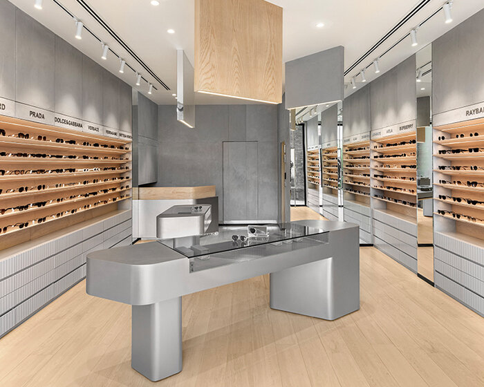 angular geometries sculpt dynamic eyewear store's interior by design i.o architects in india