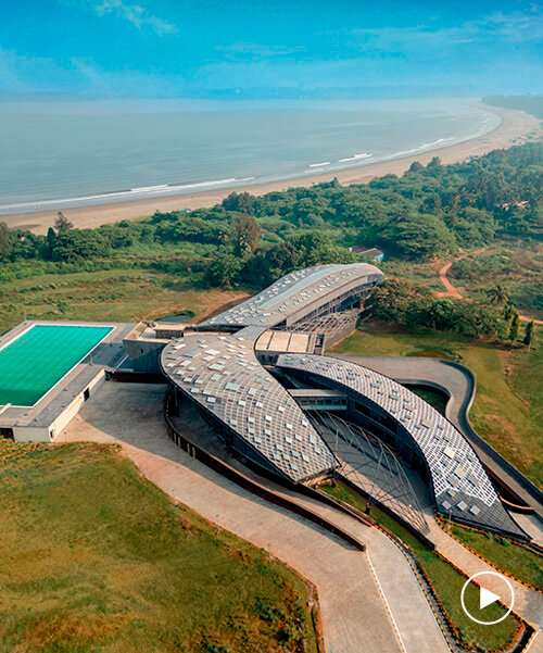 grid shell with trapezoidal paneling tops MOFA studio's wave-like water sports center in goa