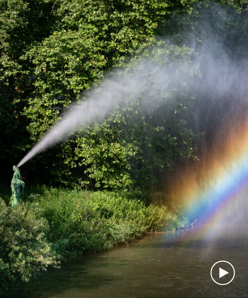 studio brynjar & veronika's fountain sprays ephemeral rainbow across river enz at ornamenta
