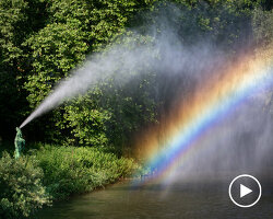 veronika sedlmair & brynjar sigurðarson's fountain sprays ephemeral rainbow across river enz