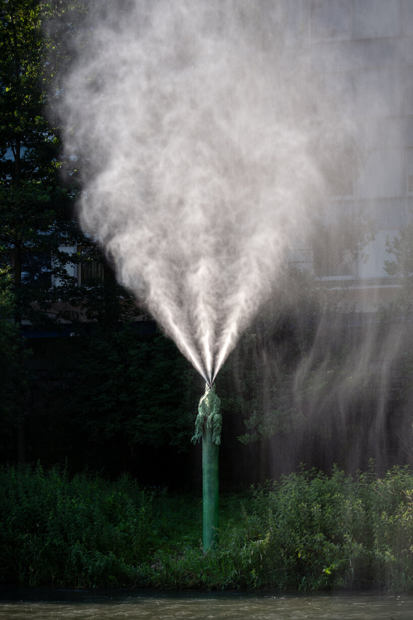 studio brynjar & veronika's fountain sprays ephemeral rainbow across river enz at ornamenta