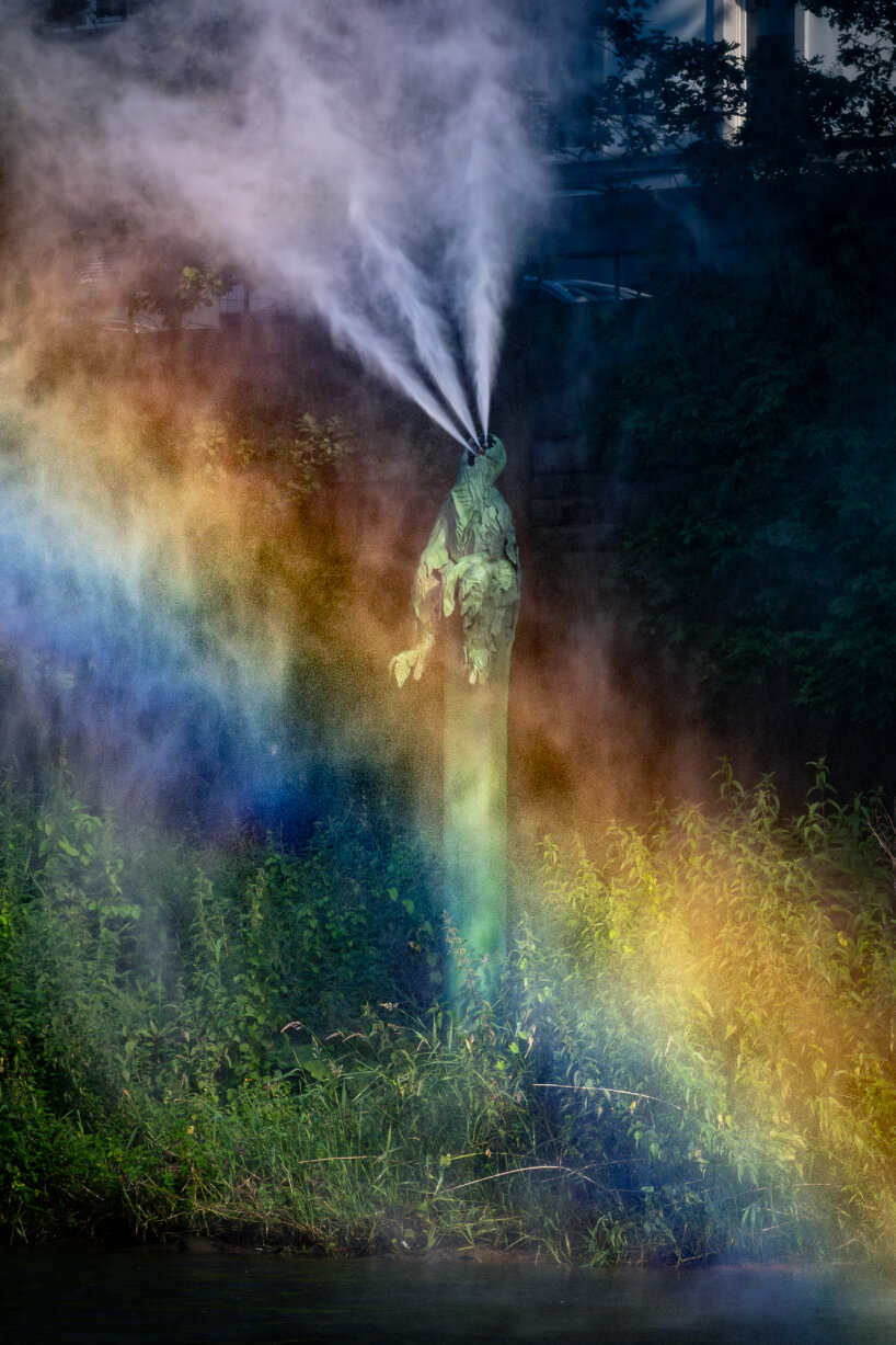 studio brynjar & veronika's fountain sprays ephemeral rainbow across river enz at ornamenta