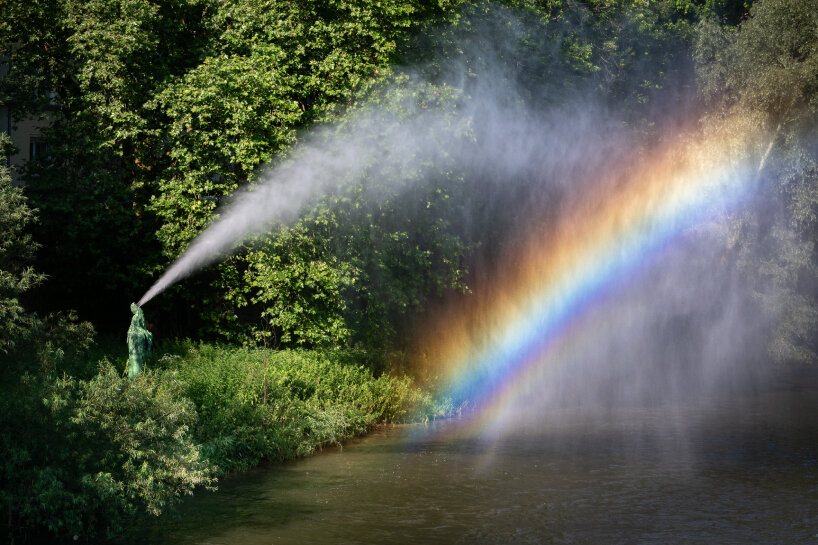 studio brynjar & veronika's fountain sprays ephemeral rainbow across river enz at ornamenta