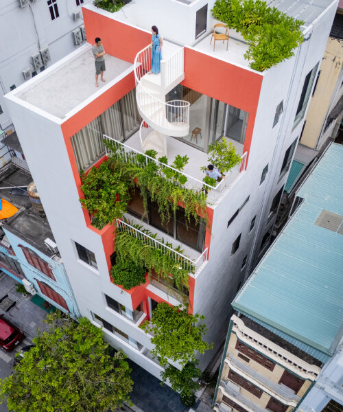 a respiratory atrium lined with greenery runs through d15studio's townhouse in vietnam