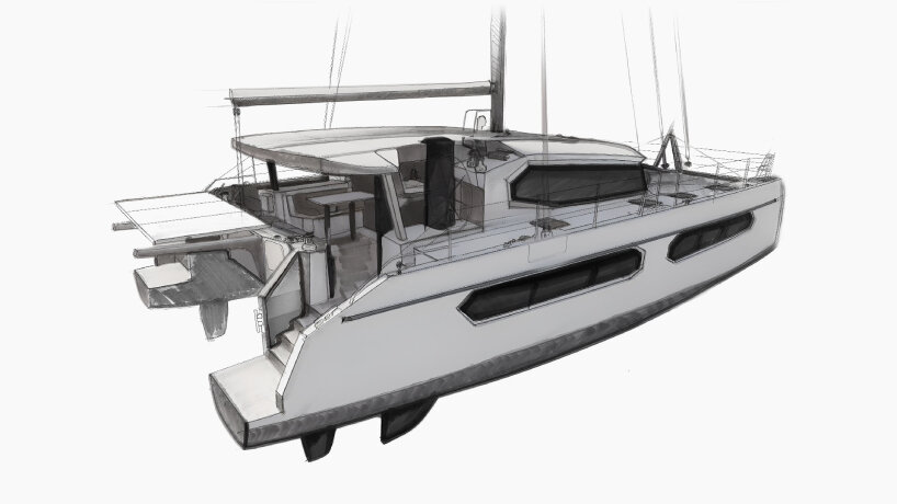 sketsa katamaran berlayar Hu'chu 55 oleh Daniel Roesner dari iYacht GmbH