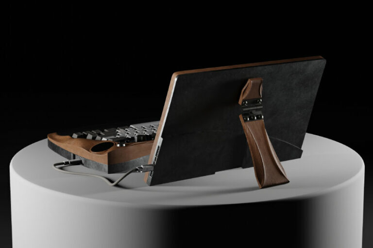 walnut, cherry or maple wood houses the screen and keyboard of mythic’s ...
