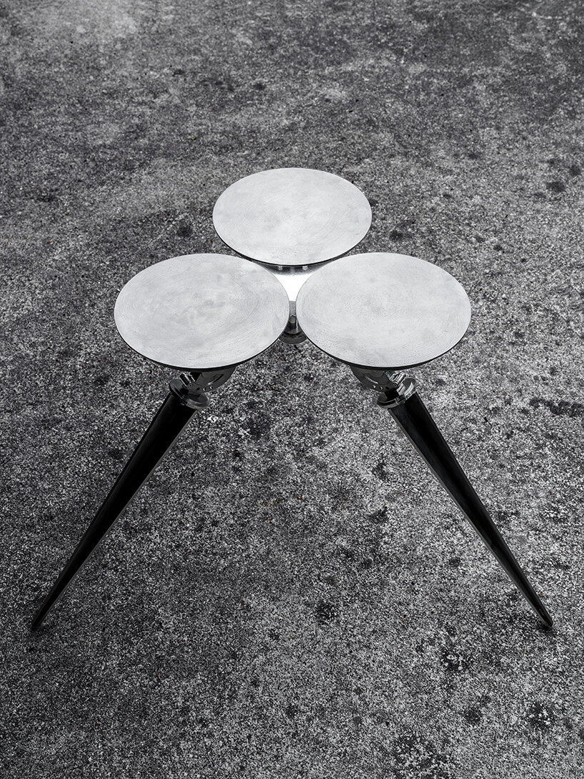 terrain-adaptive cone stool by sukchulmok studio reinterprets common landscape pegs