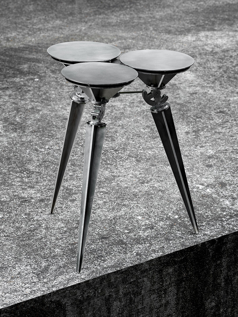 terrain-adaptive cone stool by sukchulmok studio reinterprets common landscape pegs