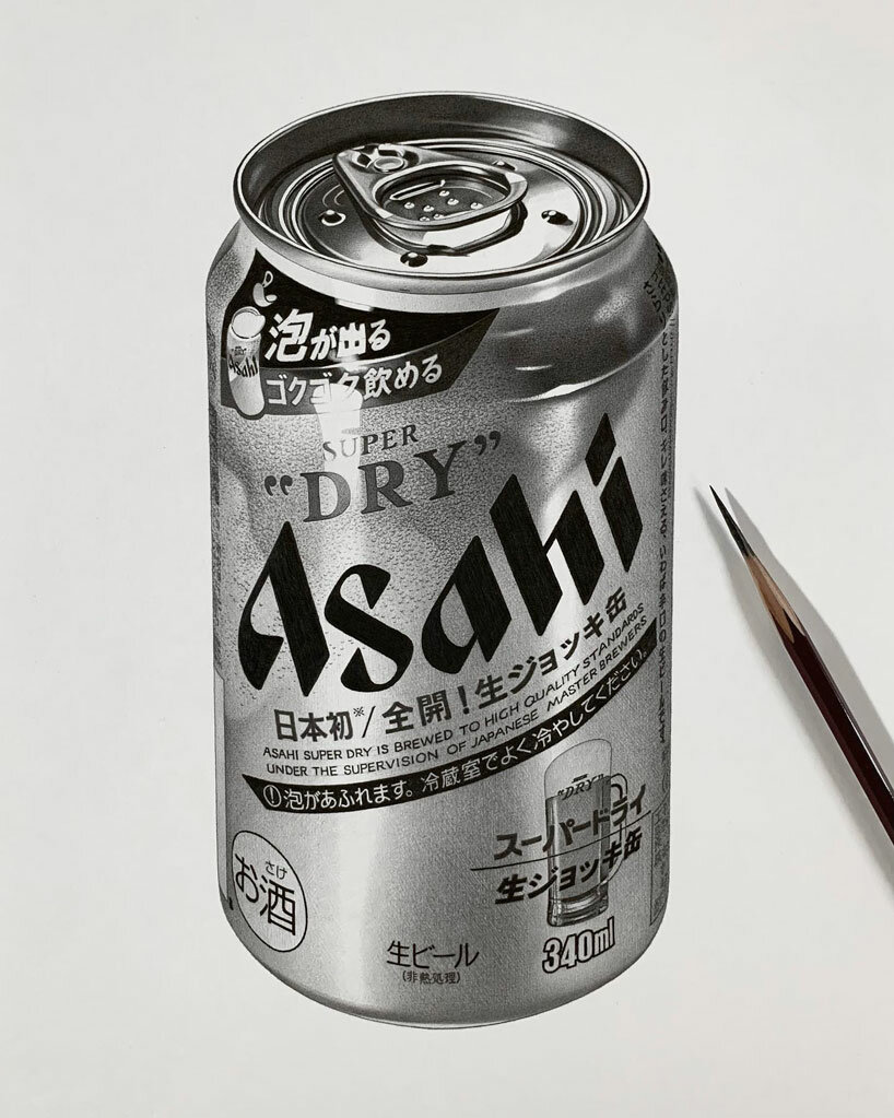 japanese artist creates intricate hyper-realistic pencil drawings of everyday metallic objects