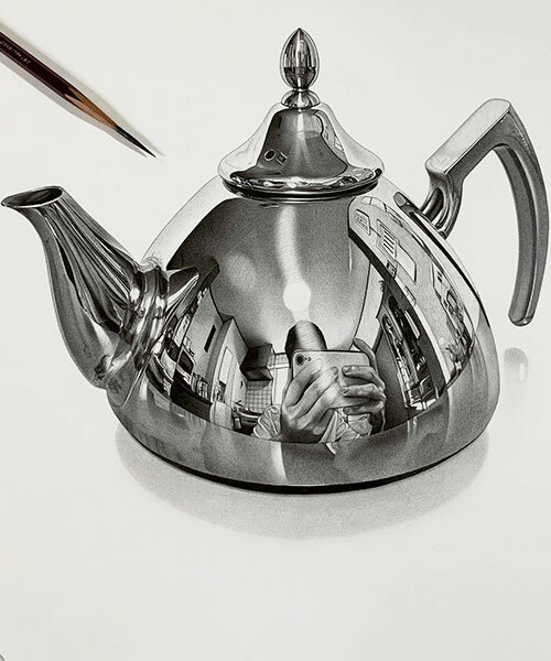 japanese artist creates intricate hyper-realistic pencil drawings of everyday metallic objects