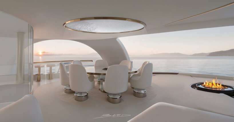 the yacht designer even dolls up the area with a fireplace