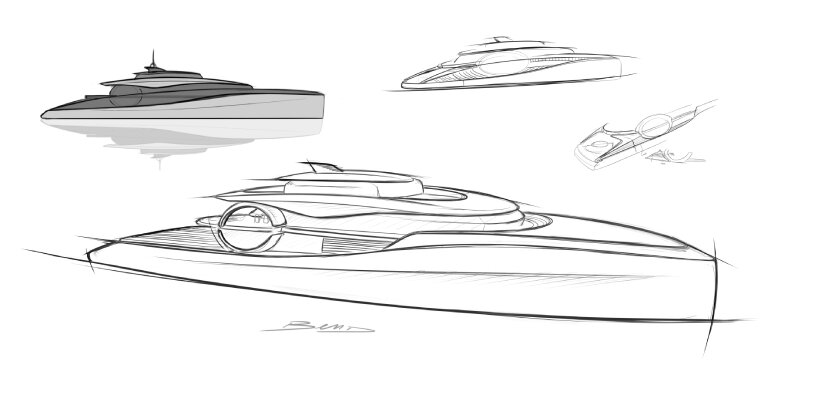 sketch of designer Davide Benaglia's Project Hype-R yacht