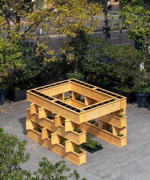 infra-architecture lab's shelter for plants and bees enhances urban pollination network