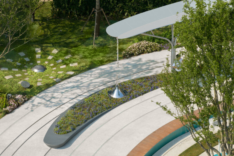 concentric pathways and gardens encircle HID's connective urban node in hubei, china