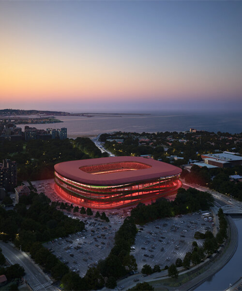 red open-air ramps weave around sordo madaleno's FIFA 2030 stadium in gijón, spain