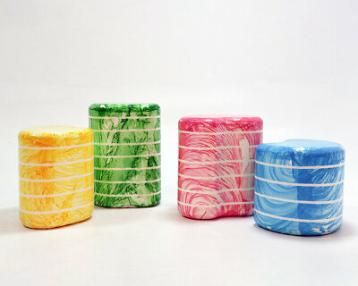 water transfer printing brings melting colors to life in jiwon jung's mosaic styrofoam chairs