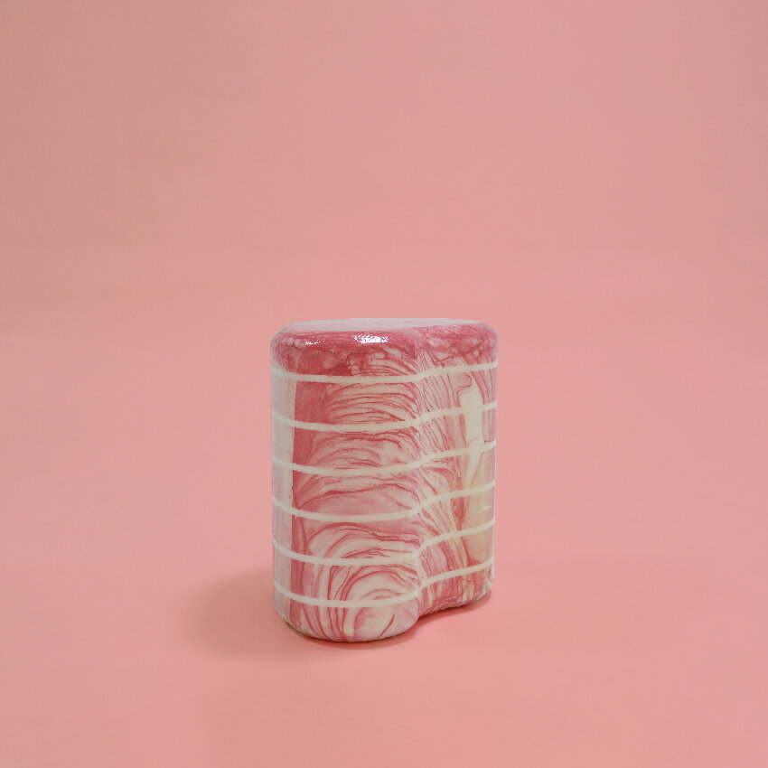 water transfer printing brings melting colors to life in jiwon jung's mosaic styrofoam chairs