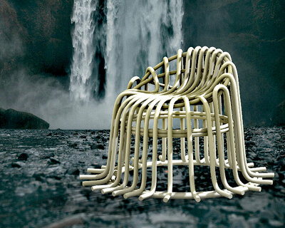 waterfall chair with smooth, flowy rattan curves reflects tranquility of cascading waters