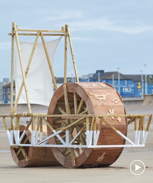 futurefarmers' wooden beachship rolls along blackpool coastline inviting collaboration