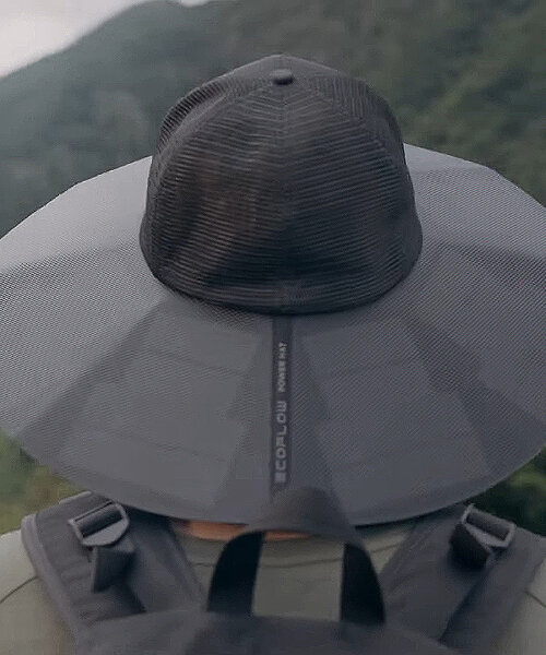 ecoflow’s power hat has solar panels so users can charge their devices as they walk in the sun