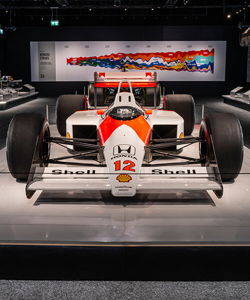 torched formula 1 car and other motorsport artifacts show at F1 exhibition in london