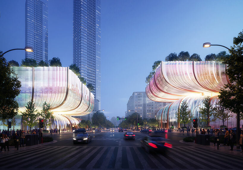 heatherwick studio unveils rippled hourglass design for seoul's hanwha galleria