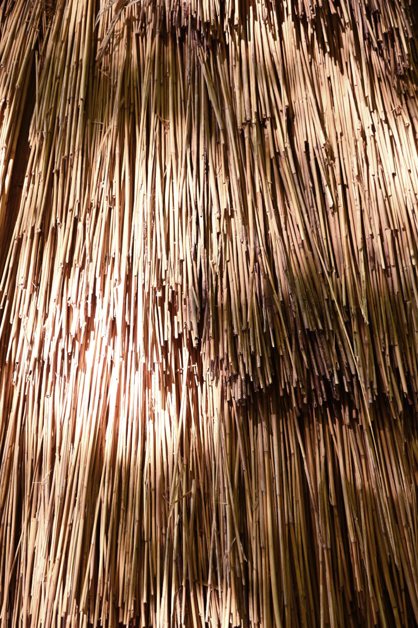 detailed view of the recycled thatch, which is around 30 years old