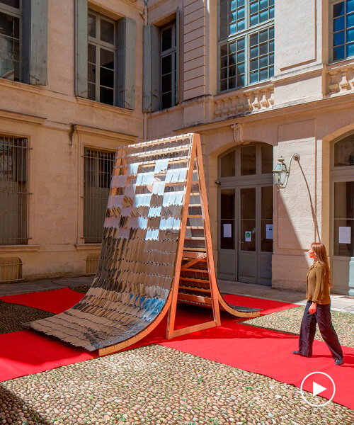 kinetic mirror pavilion's living facade rhythmically reflects french monument for paris 2024