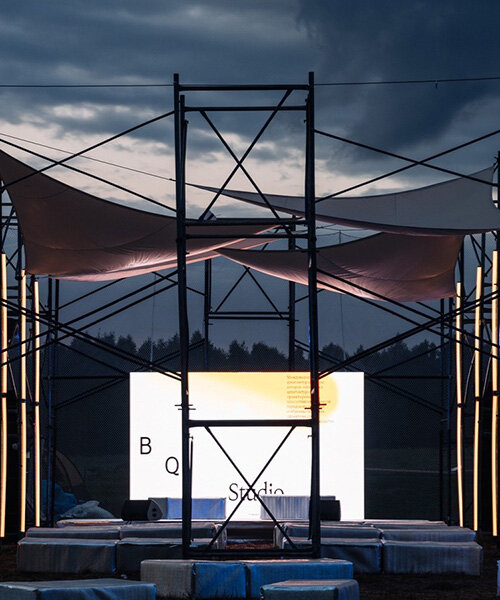 scaffolding and reclaimed pipes shape BQ studio's pavilion in russian land art festival