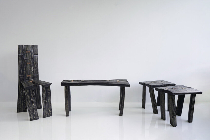 coppiced sweet chestnut wood sculpts tree furniture collection by masao rong