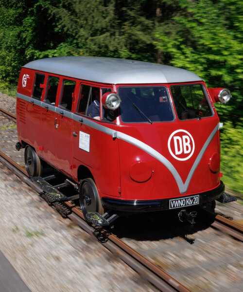 choo-choo! volkswagen uncovers converted 1955 bulli bus that runs on rails like train