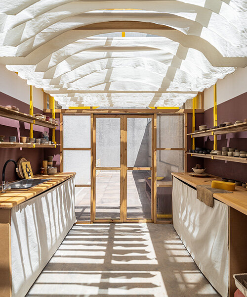 1028arq turns 12-square-meter terrace into ceramics studio under dome sunshades in quito