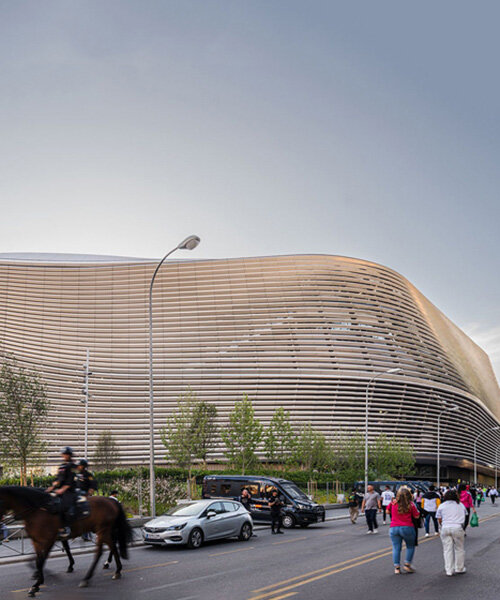 just before completion, real madrid's stadium unveils revamped metallic facade