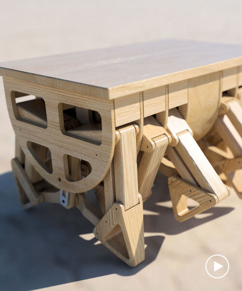 say hello to carpentopod, a 12-legged walking wooden table that can serve drinks or snacks