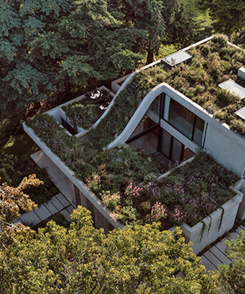 cascading patio shapes terraced garden hills at olivos house, wrapping surrounding landscape