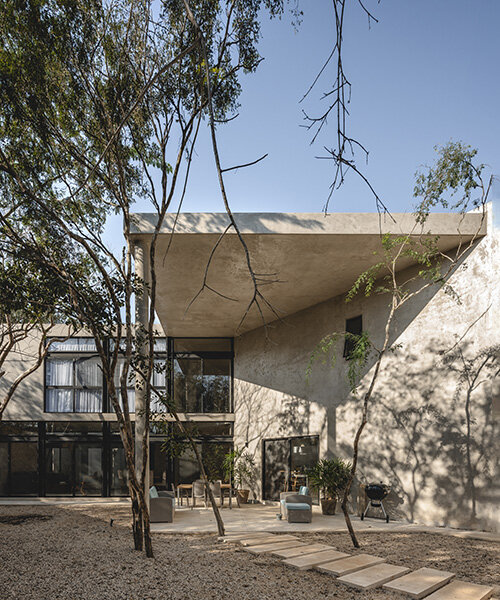 concrete residence with integrated yoga studio weaves around yucatan's endemic trees