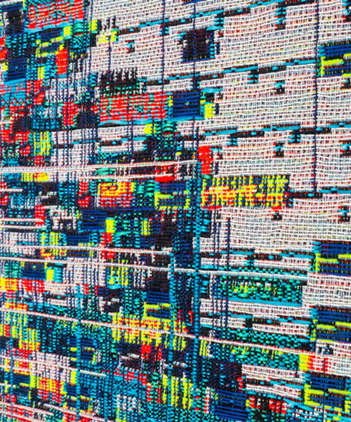 colored yarns weave microchip patterns onto hyperthread tapestry series by richard vijgen